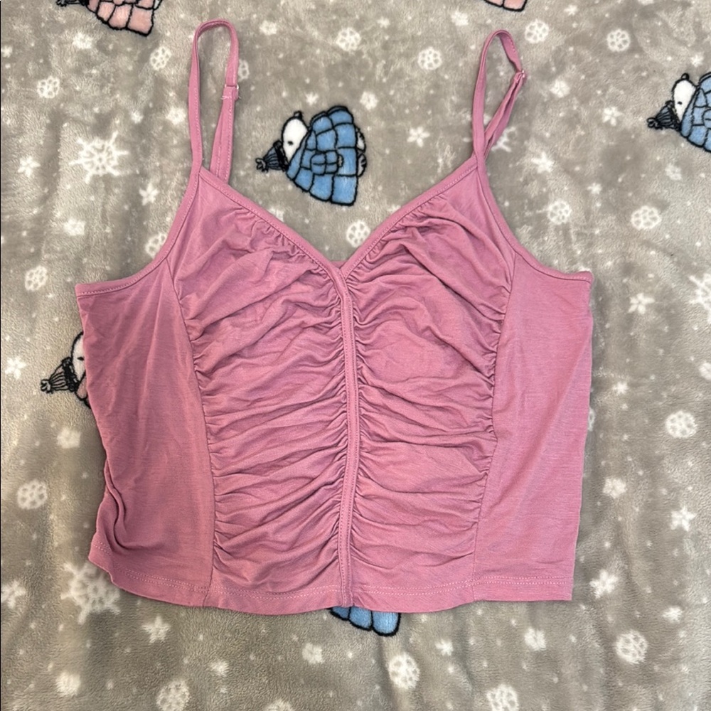 Pink Ruched Cami Crop Top